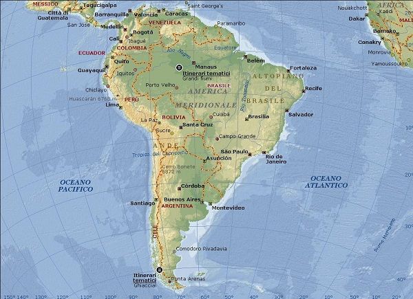 Motoavventure Viaggi in moto in Sud America Cartina fisica