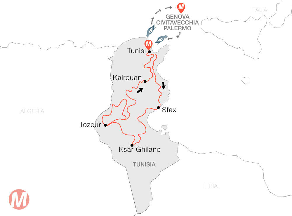 itinerario moto tunisia mappa