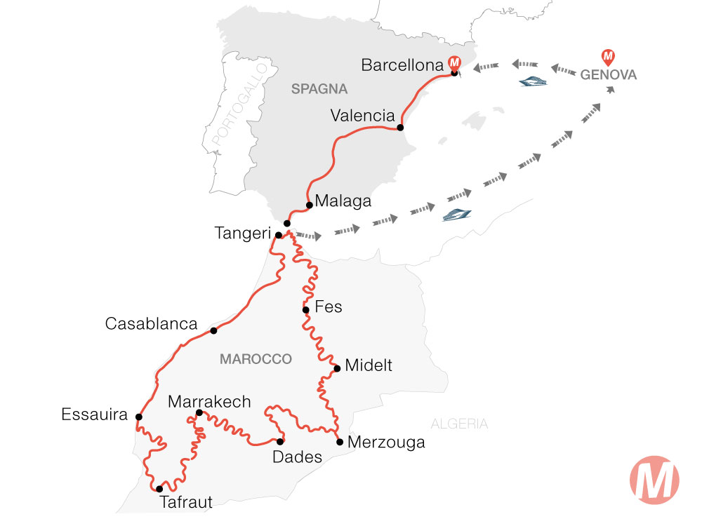 mappa itinerario marocco moto aprile